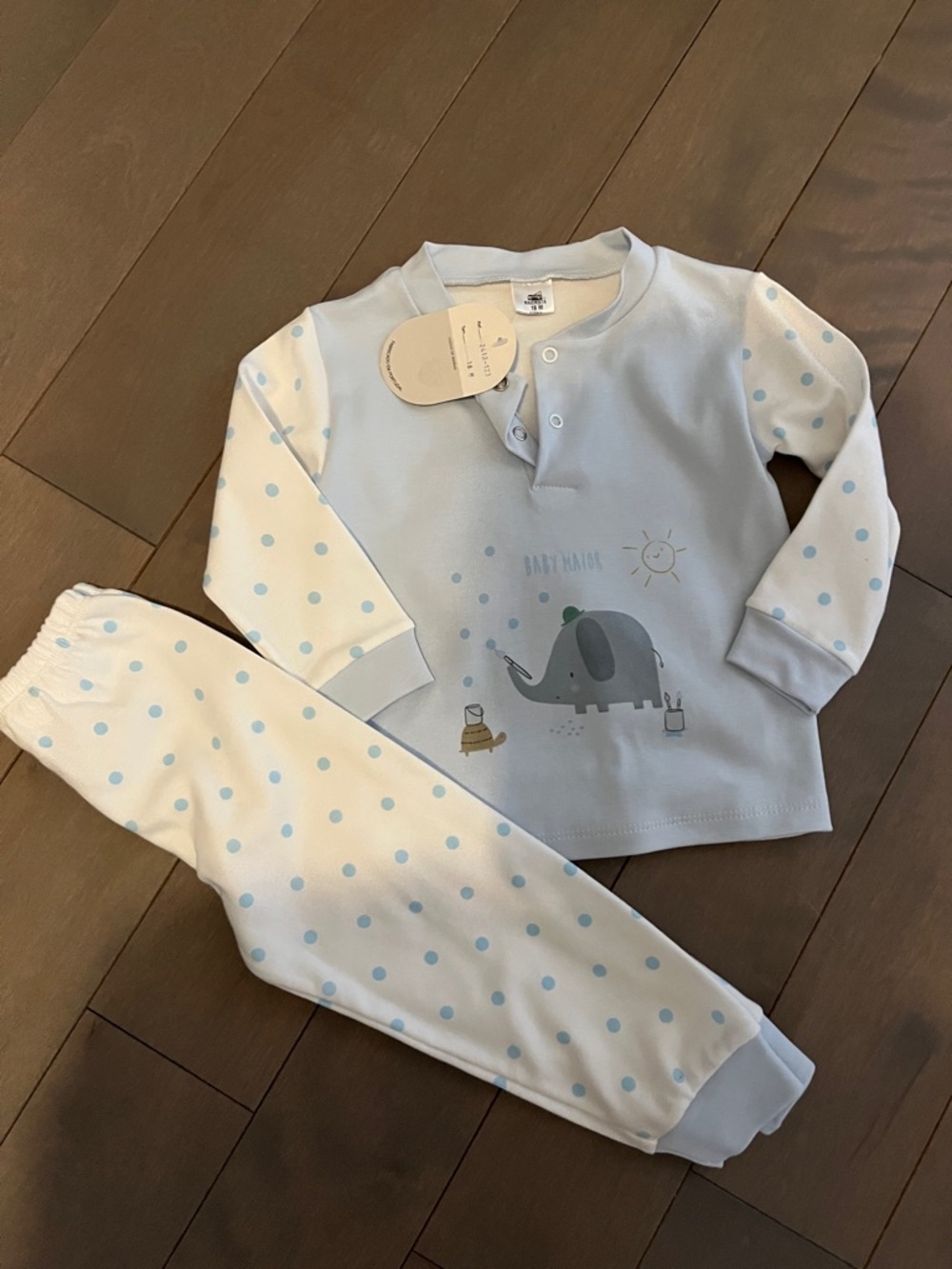 Light Blue Elephant Print Kids Pajama Set